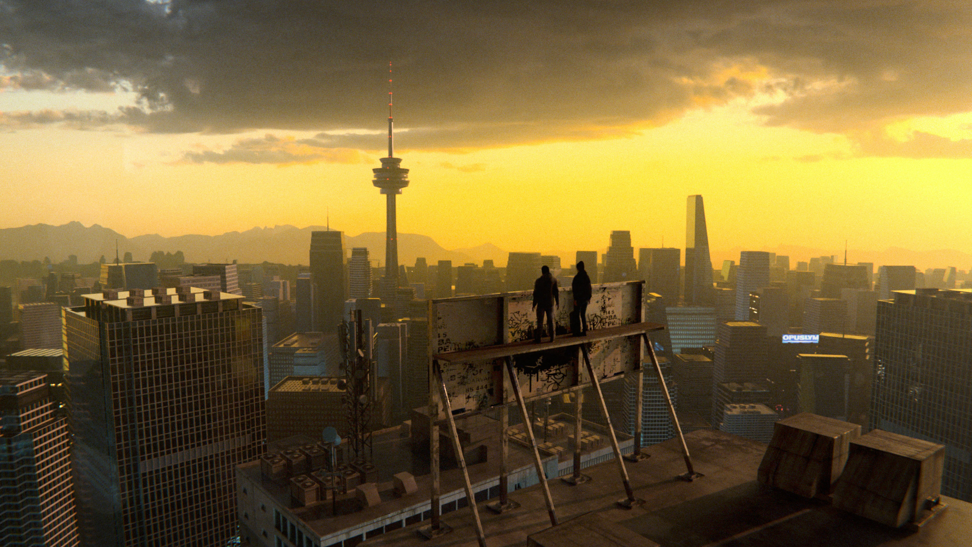 Blender, Panoramic view, sunset